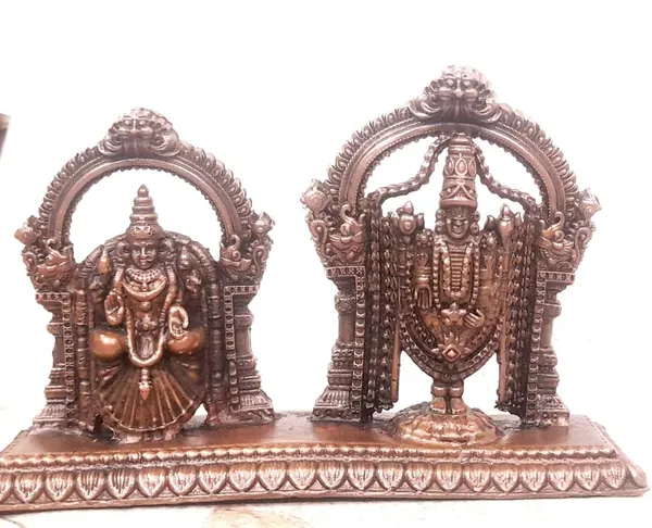 Brownish-Orange_Copper_Idols_India,_3.1_Inches,_Handmade_Lord_Balaji_With_Lakshmi,_295G,_Patina_Antique_Finish,_Pack_Of_1_Piece
