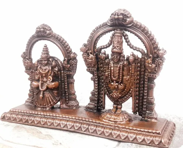 Brownish-Orange_Copper_Idols_India,_3.1_Inches,_Handmade_Lord_Balaji_With_Lakshmi,_295G,_Patina_Antique_Finish,_Pack_Of_1_Piece