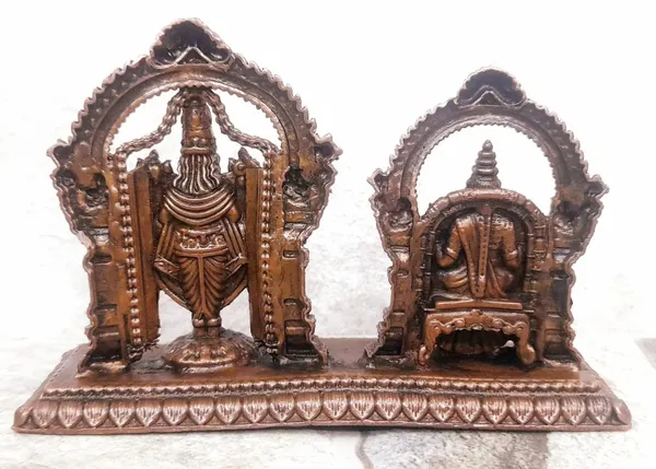 Brownish-Orange_Copper_Idols_India,_3.1_Inches,_Handmade_Lord_Balaji_With_Lakshmi,_295G,_Patina_Antique_Finish,_Pack_Of_1_Piece