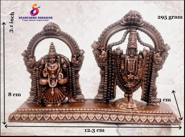 Brownish-Orange_Copper_Idols_India,_3.1_Inches,_Handmade_Lord_Balaji_With_Lakshmi,_295G,_Patina_Antique_Finish,_Pack_Of_1_Piece