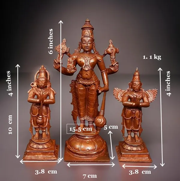 Brown,_Copper_Handmade_Perumal_Hanuman_Garudar_6_Inches_1.1_Kg,_Pack_Of_3_Piece