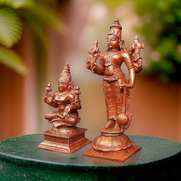 Brown_Copper_Idols_Of_God_Srinivasa_Perumal_With_Mahalakshmi,_6_Inches,_1_Kg,_Patina_Antique_Finish,_Pack_Of_2_Piece