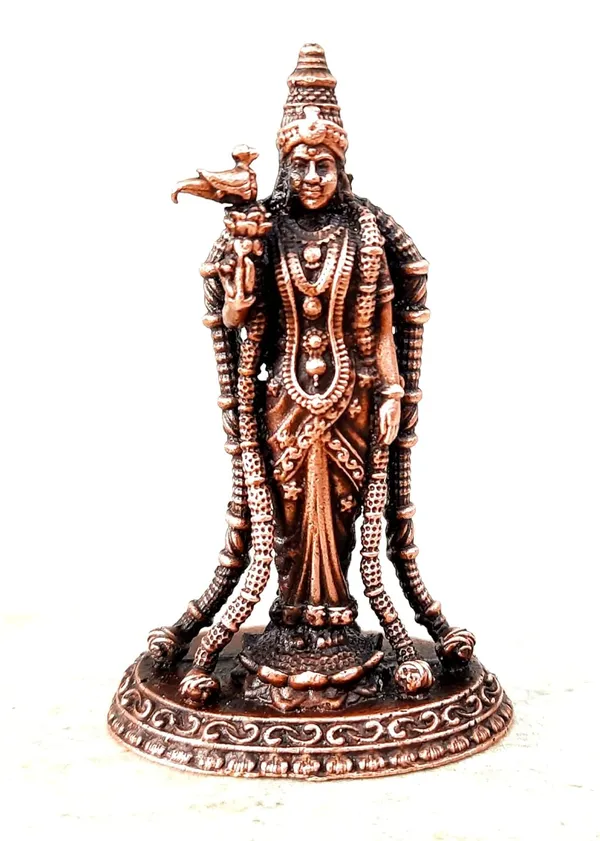 Brownish-Orange_Copper_Idols_India_2.9_Inches,_Handmade_Meenakshi_Devi_Idol,_60G,_Patina_Antique_Finish,_Pack_Of_1_Piece