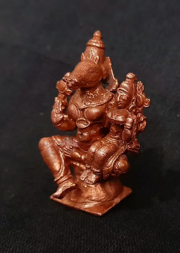 Copper_Idols,_1.7_Inches,_Handmade_Lakshmi_Varahar_50_Gram,_Patina_Antique_Finish,_Pack_Of_1_Piece