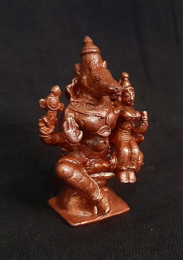 Copper_Idols,_1.7_Inches,_Handmade_Lakshmi_Varahar_50_Gram,_Patina_Antique_Finish,_Pack_Of_1_Piece