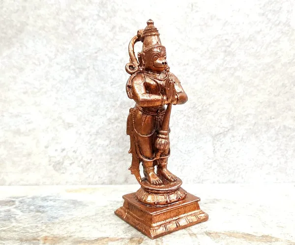 Brownish-Orange_Copper_Idols,_10.5_Cm,_Handmade_Hanuman_243Grams,_Patina_Antique_Finish,_Pack_Of_1_Piece