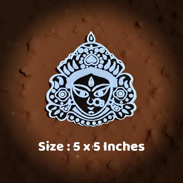 Searchers_Paradise_Maa_Durga_Face_Rangoli_Stencil_Wooden_5x5_Inches_Pack_of_1_Piece