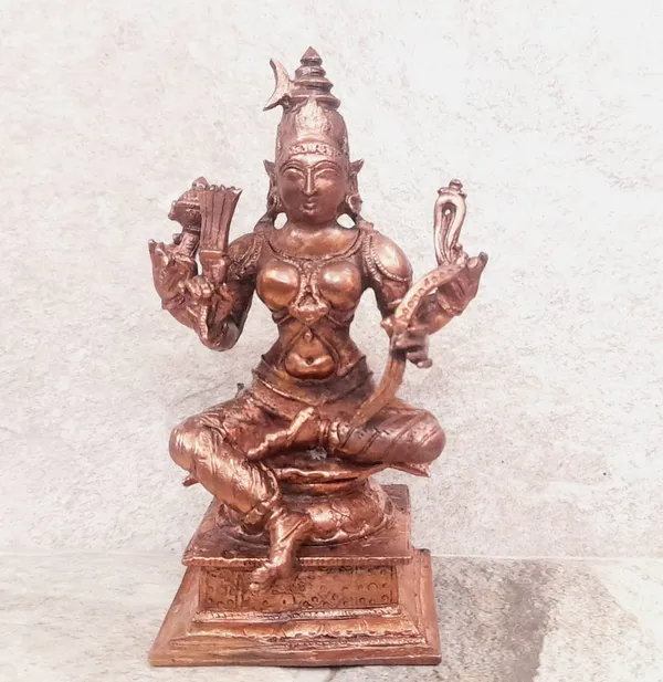 Brownish-Orange_Copper_Idols_India,_4.3_Inches,_Handmade_Goddess_Raja_Rajeswari_479_Gram,_Patina_Antique_Finish,_Pack_Of_1_Piece