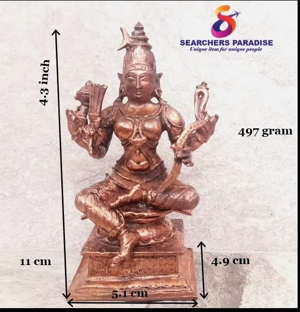 Brownish-Orange_Copper_Idols_India,_4.3_Inches,_Handmade_Goddess_Raja_Rajeswari_479_Gram,_Patina_Antique_Finish,_Pack_Of_1_Piece