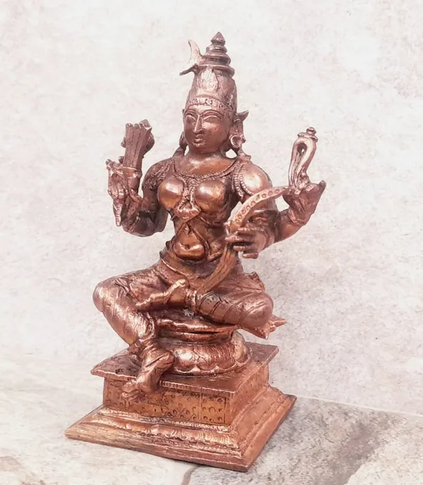 Brownish-Orange_Copper_Idols_India,_4.3_Inches,_Handmade_Goddess_Raja_Rajeswari_479_Gram,_Patina_Antique_Finish,_Pack_Of_1_Piece