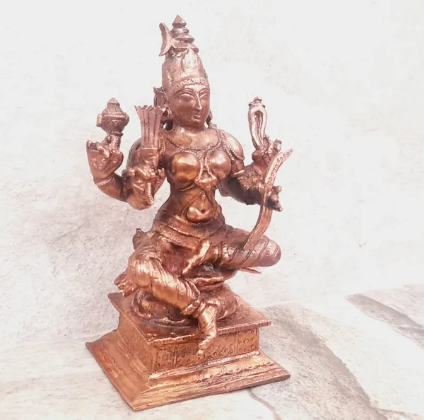 Brownish-Orange_Copper_Idols_India,_4.3_Inches,_Handmade_Goddess_Raja_Rajeswari_479_Gram,_Patina_Antique_Finish,_Pack_Of_1_Piece