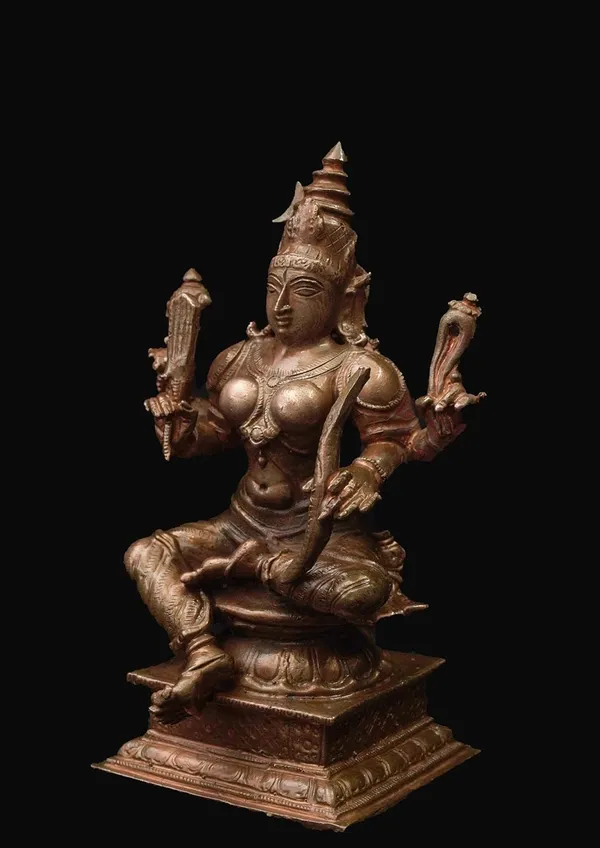 Brownish-Orange_Copper_Idols_India,_4.3_Inches,_Handmade_Goddess_Raja_Rajeswari_479_Gram,_Patina_Antique_Finish,_Pack_Of_1_Piece