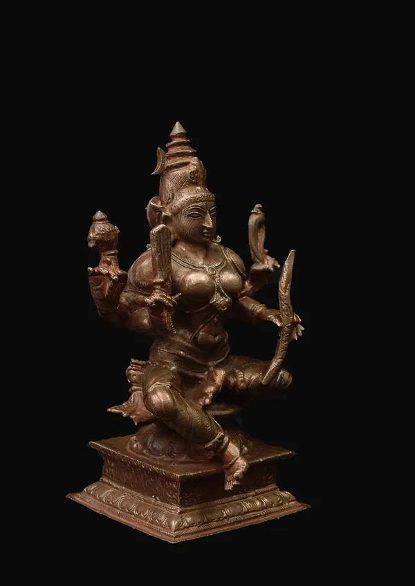 Brownish-Orange_Copper_Idols_India,_4.3_Inches,_Handmade_Goddess_Raja_Rajeswari_479_Gram,_Patina_Antique_Finish,_Pack_Of_1_Piece