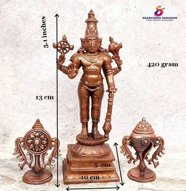 Brownish-Orange_Copper_Idols_Of_God_Srinivasa_Perumal_With_Sanghu_Chakram,_5.1_Inches,_420G,_Patina_Antique_Finish,_Pack_Of_3_Piece