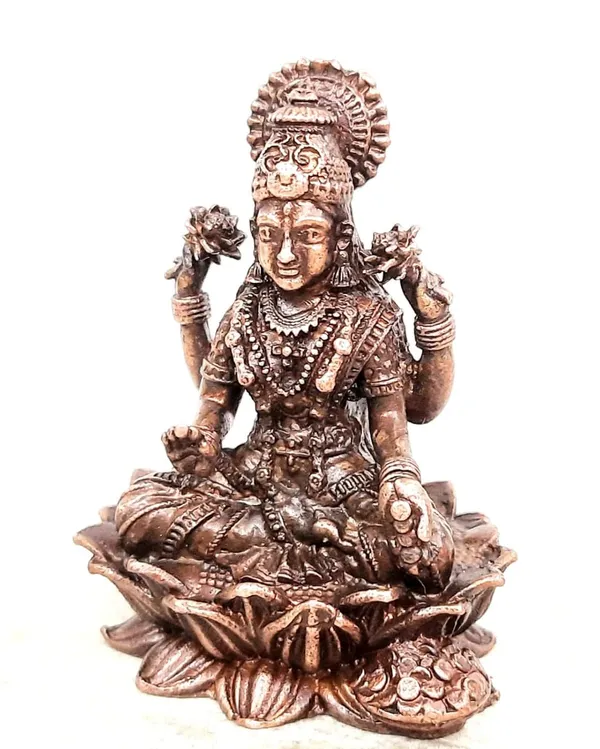 Brownish-Orange_Copper_Idols_India,_2_Inches,_Handmade_Mahalakshmi_Idol_With,_145G,_Patina_Antique_Finish,_Pack_Of_1_Piece