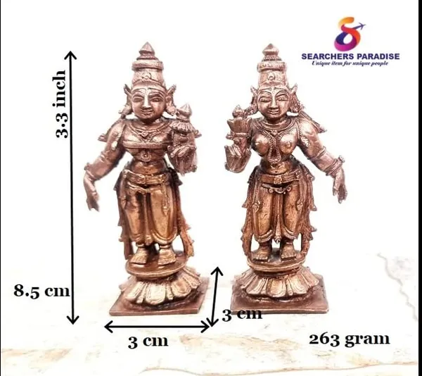 Brownish-Orange_Copper_Idols,_8._5_Cm,_Handmade_Goddess_Sridevi_Bhudevi_263_G,_Patina_Antique_Finish,_Pack_Of_2_Piece