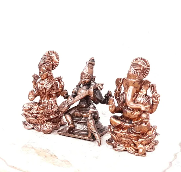 Brownish-Orange_Copper_Idols_Of_God_Lakshmi,_Saraswathi_And_Ganesh,_164G,_Patina_Antique_Finish,_Pack_Of_1_Piece