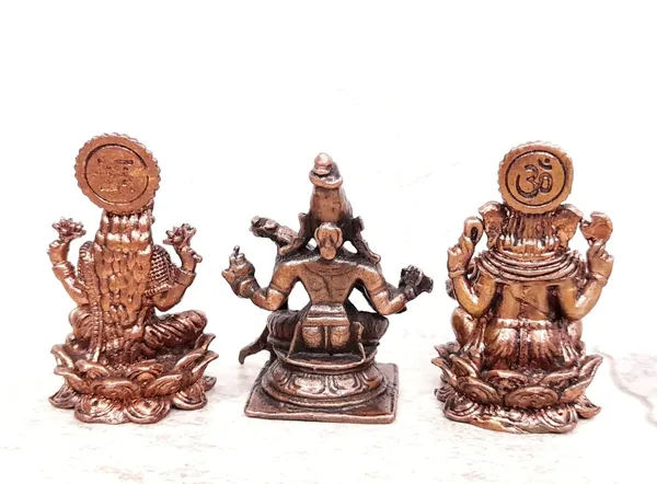 Brownish-Orange_Copper_Idols_Of_God_Lakshmi,_Saraswathi_And_Ganesh,_164G,_Patina_Antique_Finish,_Pack_Of_1_Piece