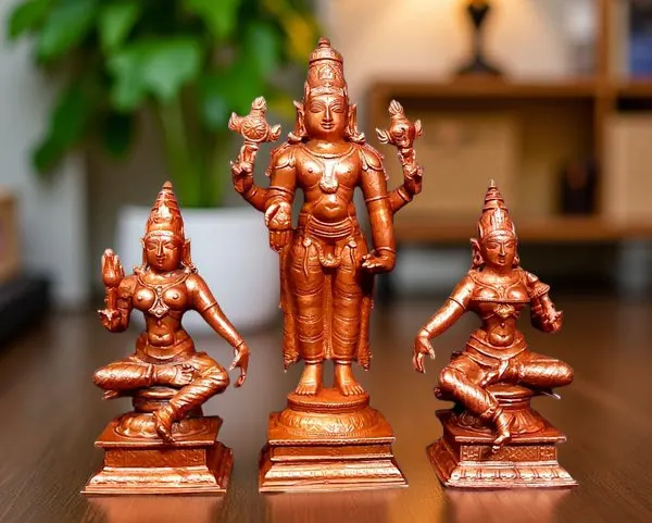 Brownish-Orange_Copper_Idols_Of_God_Srinivasa_Perumal_With_Sridevi_And_Bhudevi_By_Searchers_Paradise,_6.2_Inches,_1.635_Kg,_Patina_Antique_Finish,_Pack_Of_3_Piece