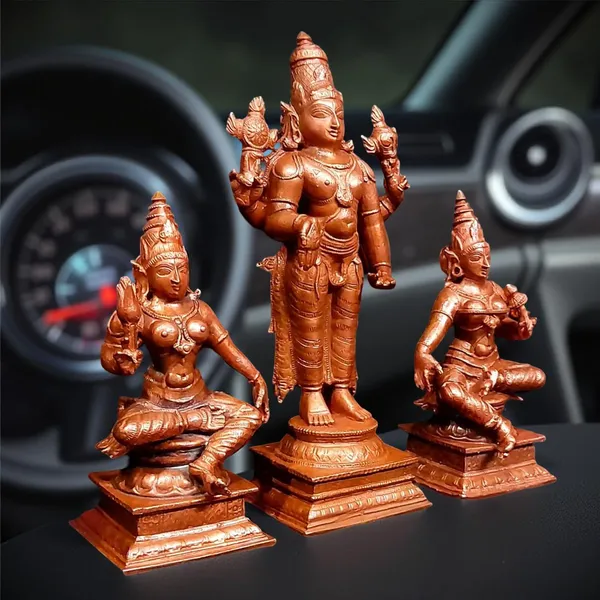 Brownish-Orange_Copper_Idols_Of_God_Srinivasa_Perumal_With_Sridevi_And_Bhudevi_By_Searchers_Paradise,_6.2_Inches,_1.635_Kg,_Patina_Antique_Finish,_Pack_Of_3_Piece