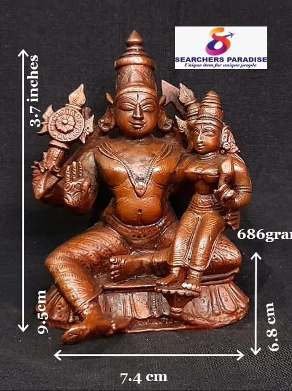 Brownish-Orange_Copper_Idols_Of_God_Perumal_With_Lakshmi_Idol,_4_Inches,_684G,_Patina_Antique_Finish,_Pack_Of_1_Piece