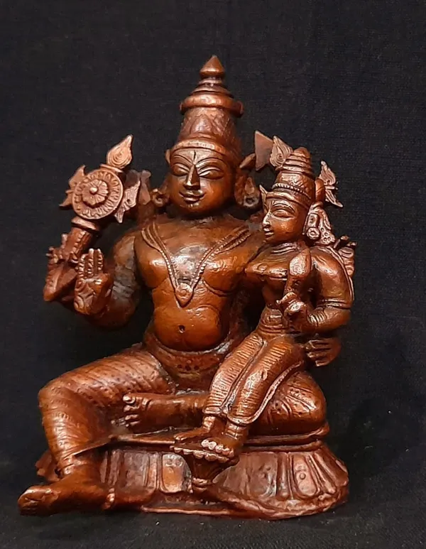 Brownish-Orange_Copper_Idols_Of_God_Perumal_With_Lakshmi_Idol,_4_Inches,_684G,_Patina_Antique_Finish,_Pack_Of_1_Piece