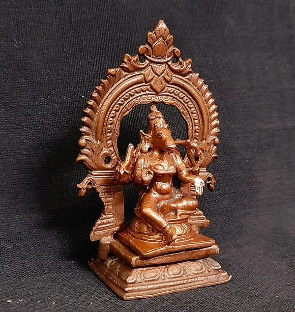Brownish-Orange_Copper_Idols_India,_Handmade_Goddess_Varahi_Idol_With_Prabhavalli_3_Inches,_135G,_Pack_Of_2_Piece