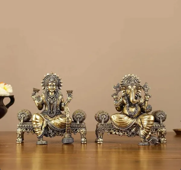 Searchers_Paradise_Pure_Brass_Ganesh_Lakshmi_Murti_5.5_Inch_|_Traditional_Pooja_Idol_|_1_Piece