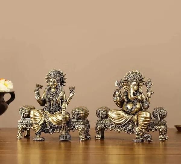 Searchers_Paradise_Pure_Brass_Ganesh_Lakshmi_Murti_5.5_Inch_|_Traditional_Pooja_Idol_|_1_Piece