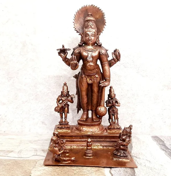 Brownish-Orange_Copper_Idols_Of_God_Sathya_Narayana_Combo_Idol_By_Searchers_Paradise,_7_Inches,_1.2Kg,_Patina_Antique_Finish,_Pack_Of_1_Piece