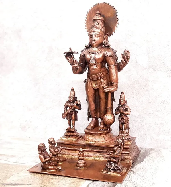 Brownish-Orange_Copper_Idols_Of_God_Sathya_Narayana_Combo_Idol_By_Searchers_Paradise,_7_Inches,_1.2Kg,_Patina_Antique_Finish,_Pack_Of_1_Piece