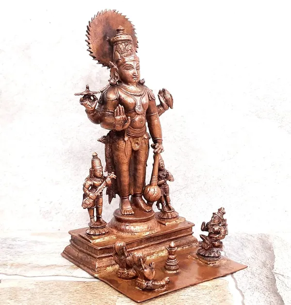 Brownish-Orange_Copper_Idols_Of_God_Sathya_Narayana_Combo_Idol_By_Searchers_Paradise,_7_Inches,_1.2Kg,_Patina_Antique_Finish,_Pack_Of_1_Piece