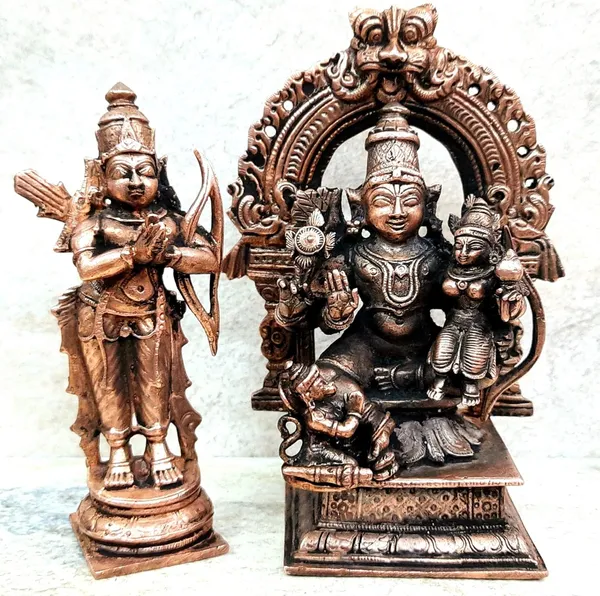 Brownish-Orange_Copper_Handmade_Ram_Darbar,_4.3_Inches,,_760Grams,_Patina_Antique_Finish,_Pack_Of_2_Piece(2_Idols)