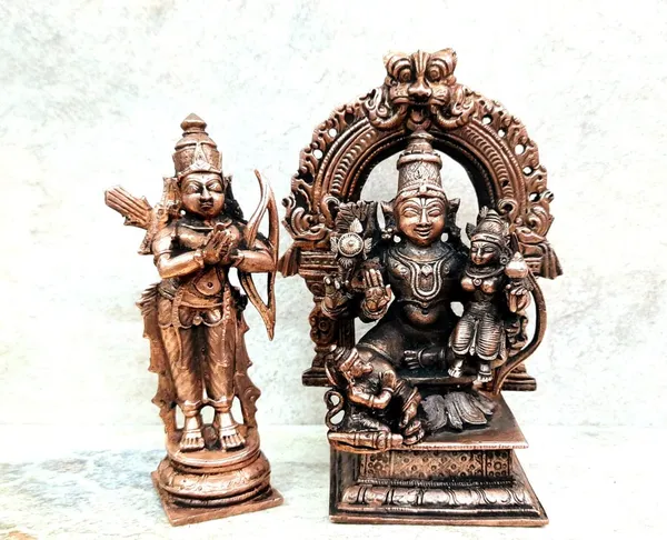 Brownish-Orange_Copper_Handmade_Ram_Darbar,_4.3_Inches,,_760Grams,_Patina_Antique_Finish,_Pack_Of_2_Piece(2_Idols)