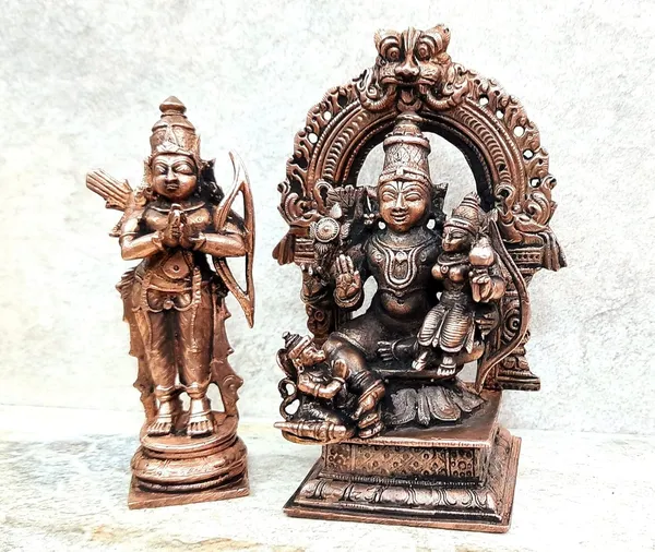 Brownish-Orange_Copper_Handmade_Ram_Darbar,_4.3_Inches,,_760Grams,_Patina_Antique_Finish,_Pack_Of_2_Piece(2_Idols)