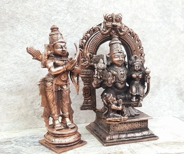 Brownish-Orange_Copper_Handmade_Ram_Darbar,_4.3_Inches,,_760Grams,_Patina_Antique_Finish,_Pack_Of_2_Piece(2_Idols)