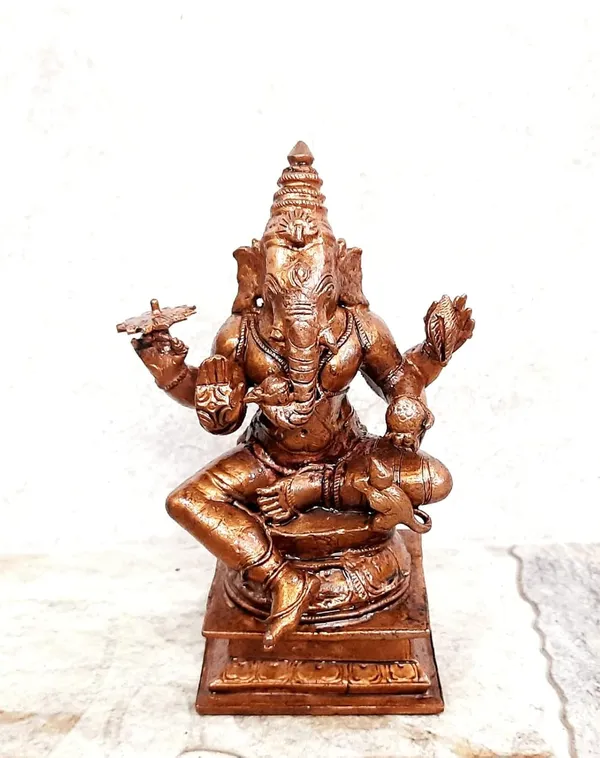 Brownish-Orange_Copper_Idols_Of_God_Ganesh_By_Searchers_Paradise,_4.5_Inch,_778_Gram,_Patina_Antique_Finish,_Pack_Of_1_Piece