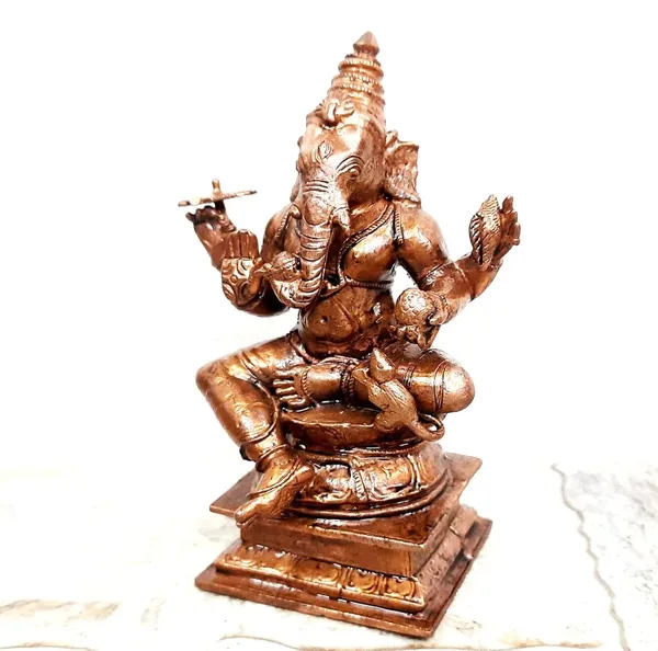 Brownish-Orange_Copper_Idols_Of_God_Ganesh_By_Searchers_Paradise,_4.5_Inch,_778_Gram,_Patina_Antique_Finish,_Pack_Of_1_Piece