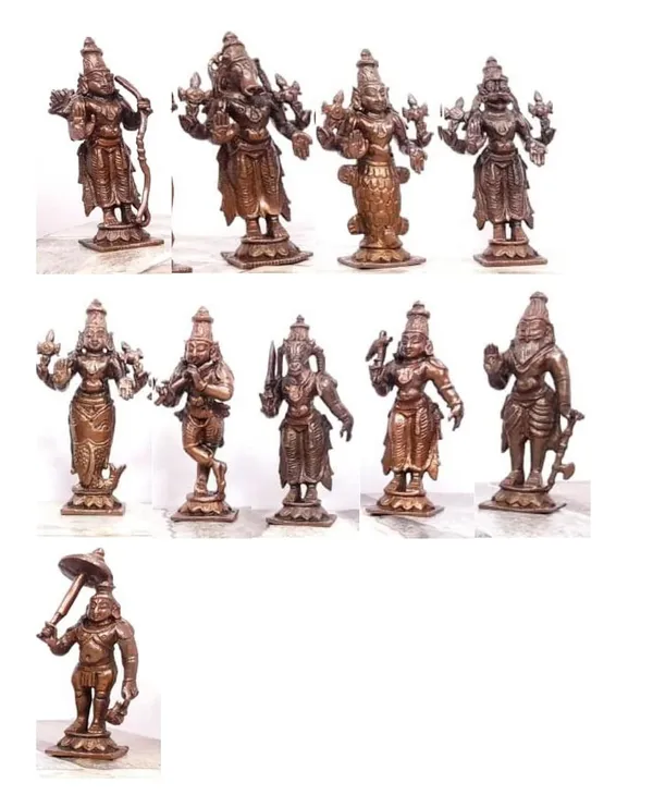 Brownish-Orange_Copper_Idols_Of_God_Dasaavatharam_By_Searchers_Paradise,_3.5_Inches,_1.1Kg,_Patina_Antique_Finish,_Pack_Of_10_Piece
