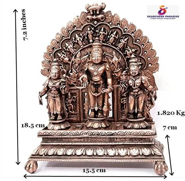 Brownish-Orange_Copper_Idols_Of_God_Srinivasa_Perumal_With_Sridevi_And_Bhudevi_With_Dasavadhara_Prabhavali_By_Searchers_Paradise,_7.2_Inches,_1.82_Kg,_Patina_Antique_Finish,_Pack_Of_4_Piece