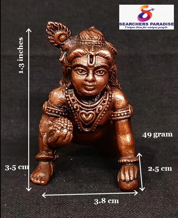 Brownish-Orange_Copper_Idols_India,_1.3_Inches,_Handmade_Little_Krishna_With_Laddu,_49G,_Patina_Antique_Finish,_Pack_Of_1_Piece