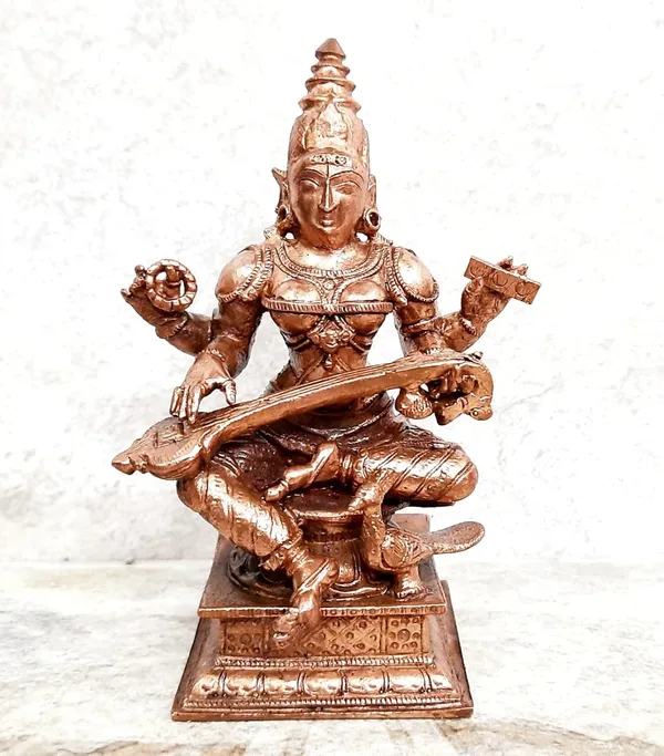 Brownish-Orange_Copper_Idols_Of_God_Ganesh,_Lakshmi_And_Saraswathi_Combo,_4_Inch_Patina_Antique_Finish,_Pack_Of_3_Piece
