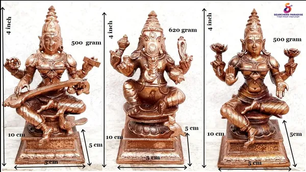 Brownish-Orange_Copper_Idols_Of_God_Ganesh,_Lakshmi_And_Saraswathi_Combo,_4_Inch_Patina_Antique_Finish,_Pack_Of_3_Piece