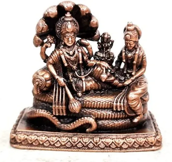 Brownish-Orange_Copper_Idols_India,_2.1_Inches,_Handmade_God_Vishnu_Along_With_Mahalakshmi_Lying_In_Adisesha,_250G,_Patina_Antique_Finish,_Pack_Of_1_Piece