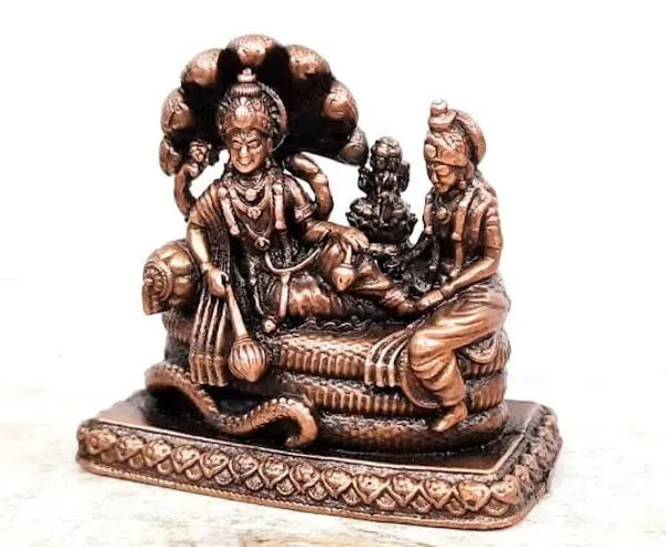 Brownish-Orange_Copper_Idols_India,_2.1_Inches,_Handmade_God_Vishnu_Along_With_Mahalakshmi_Lying_In_Adisesha,_250G,_Patina_Antique_Finish,_Pack_Of_1_Piece