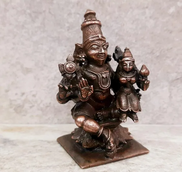 Brownish-Orange_Copper_Idols,_7.7_Cm,_Handmade_Lakshmi_Narayana_273G,_Patina_Antique_Finish,_Pack_Of_1_Piece