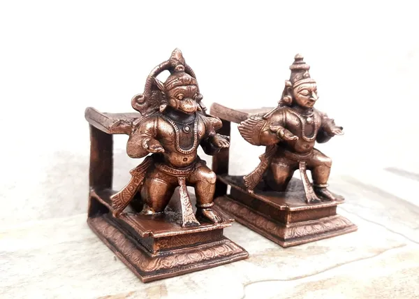 Brownish-Orange_Copper_Idols,_7.5_Cm,_Handmade_Hanuman_And_Garuda_Combo_610_G,_Patina_Antique_Finish,_Pack_Of_1_Piece