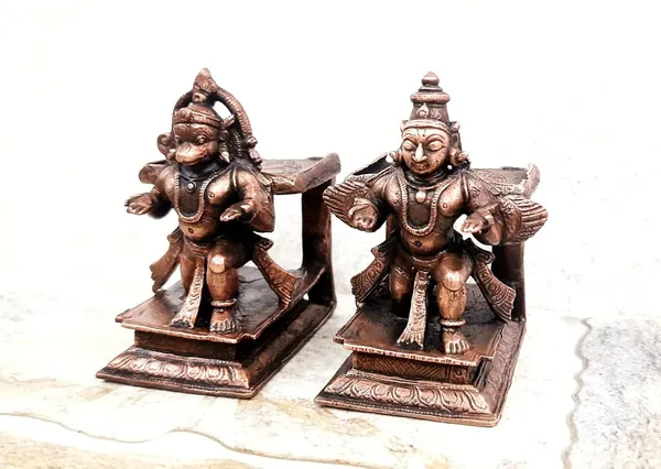 Brownish-Orange_Copper_Idols,_7.5_Cm,_Handmade_Hanuman_And_Garuda_Combo_610_G,_Patina_Antique_Finish,_Pack_Of_1_Piece