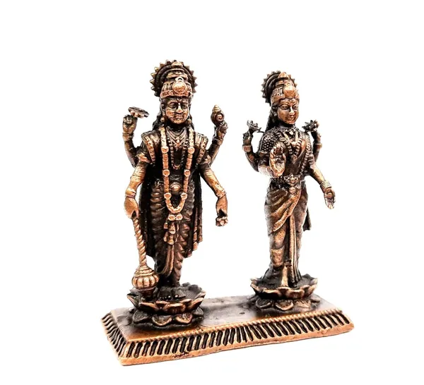 Brownish-Orange_Copper_Idols_India,_1.9_Inches,_Handmade_Vishnu_Lakshmiidol_With,_105G,_Patina_Antique_Finish,_Pack_Of_1_Piece