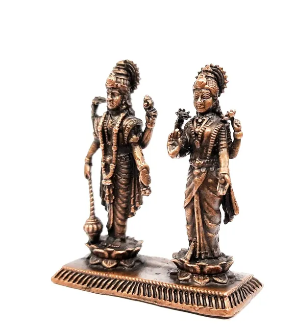 Brownish-Orange_Copper_Idols_India,_1.9_Inches,_Handmade_Vishnu_Lakshmiidol_With,_105G,_Patina_Antique_Finish,_Pack_Of_1_Piece